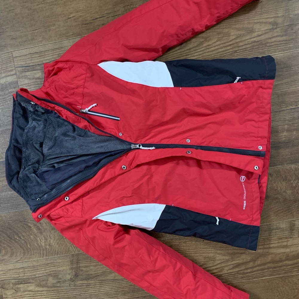 Pink winter jacket with detachable interior jacket